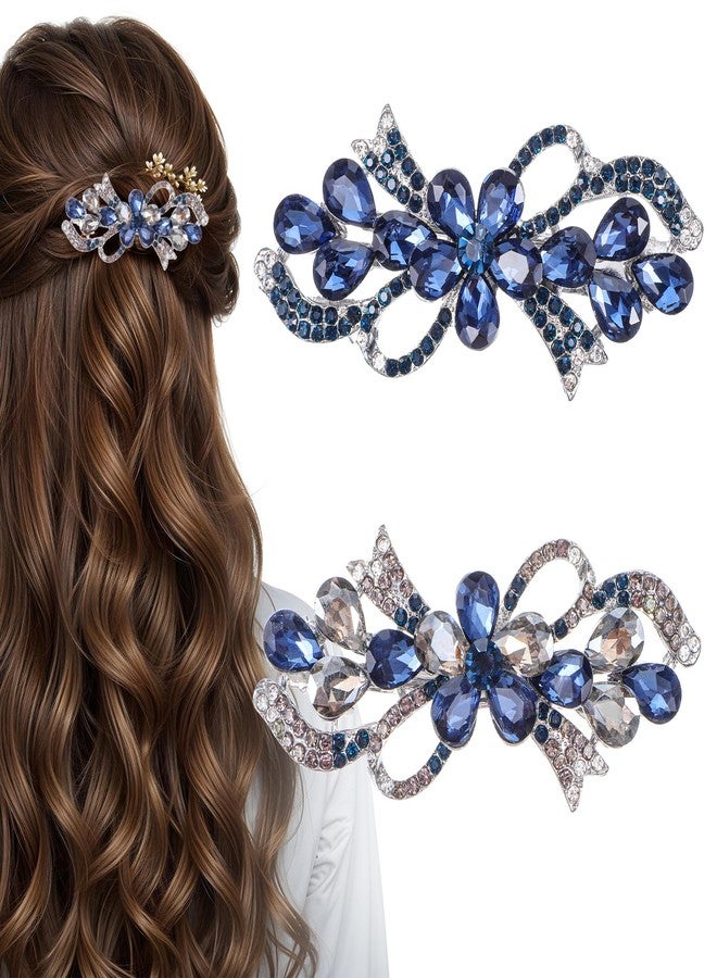 MBAIYO 2Pcs Flower Luxury Jewelry Design Hairpin, Blue Vintage Hairpin Rhinestone Floral Hair Clips Vintage Crystal Flower Hairpins Bling Hair Barrette (Blue) - Image 1
